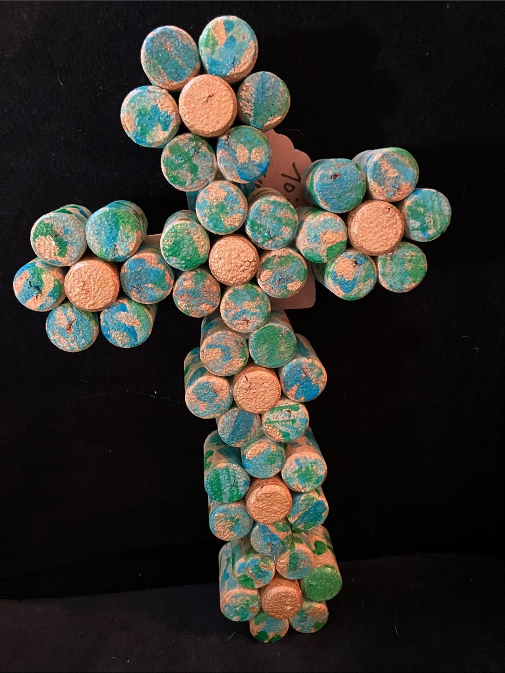 Decorative Cork Cross Wall Hanging - Blue, Green & Gold
